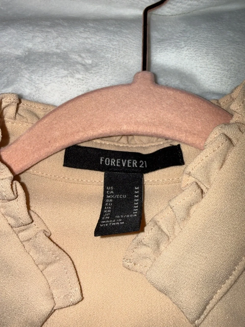 Forever 21 Nude Beigey Cutout Ruffle-Trim Long Sleeve Crop Top - Picture 6 of 6